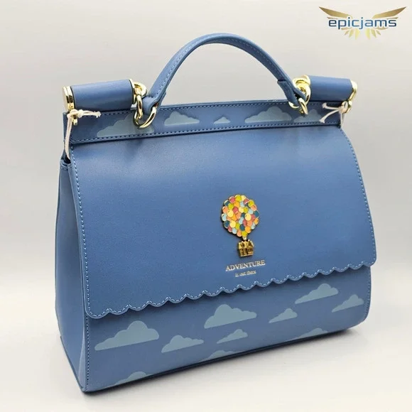 Loungefly Disney Pixar Up Carl & Ellie Clouds Blue Crossbody Bag Purse New - Picture 4 of 6